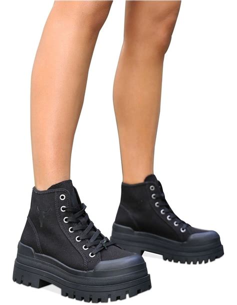 deserve black canvas chunky sneaker boot